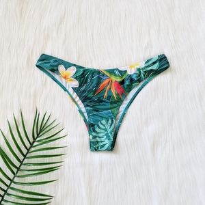 Tropical print high leg bikini bottom